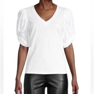 Avec Les Filles Puff Sleeve White Tee Blouse Womens Small
